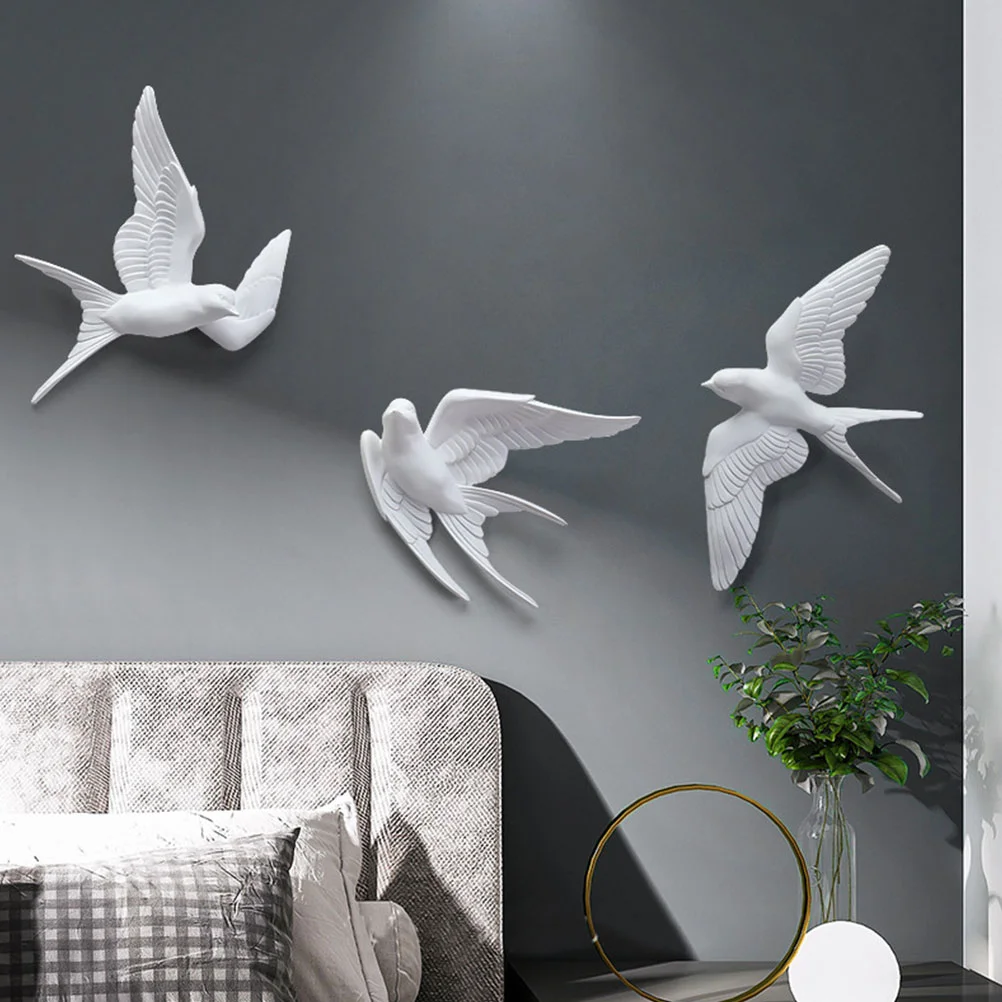 3 Pcs Nordic Living Room Wall Decoration Pendant Swallow Three-dimensional Bird Decorative Crafts Home Model Ornament Resin