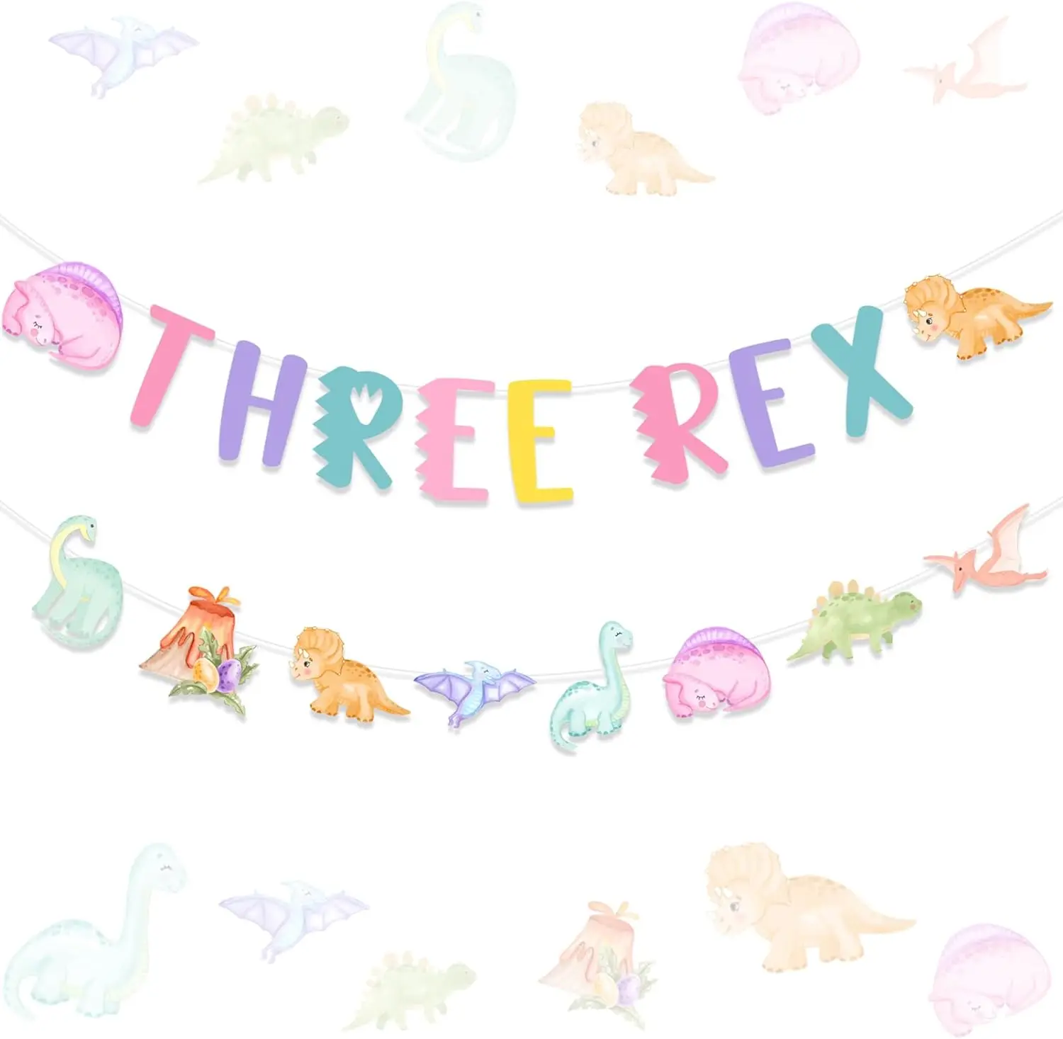 

Dinosaur 3rd Birthday Banner Garland Decor for 3 Year Old Girl Three Rex Dino Theme Banner Pastel Macaroon Bday Party Supplies