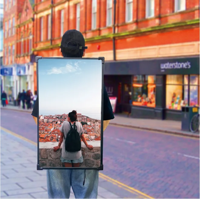 

27, 32 Inch Outdoor Walking Backpack Mobile Advertising Backpack Battery Powered LCD TV Advertising Player