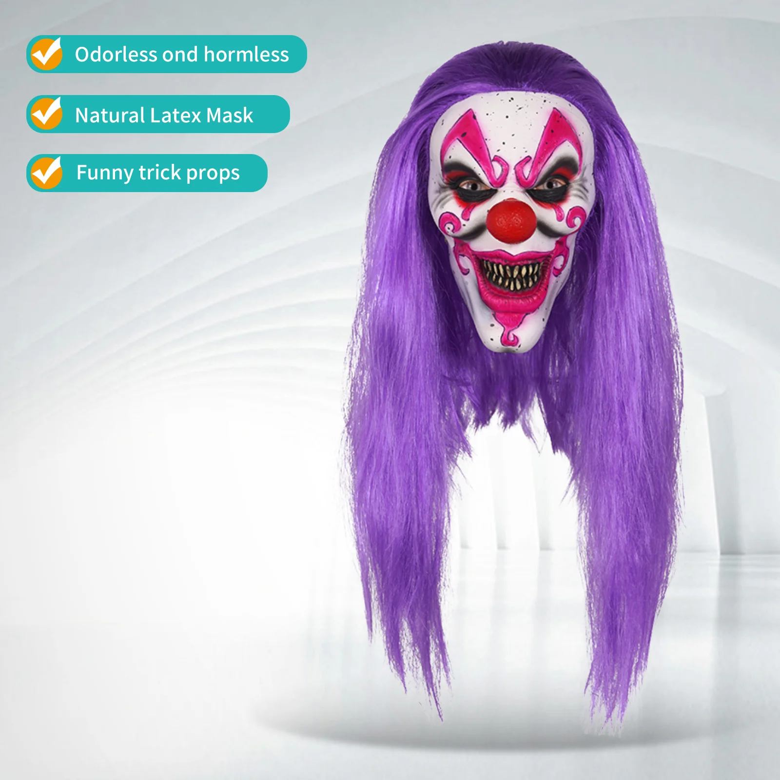 1 Stück lilahaariger Clown-Kopfschmuck, Rollenspiel-Requisite, Latexmaske, Ball- und Party-Verkleidungsmaske, dekorative Halloween-Maske