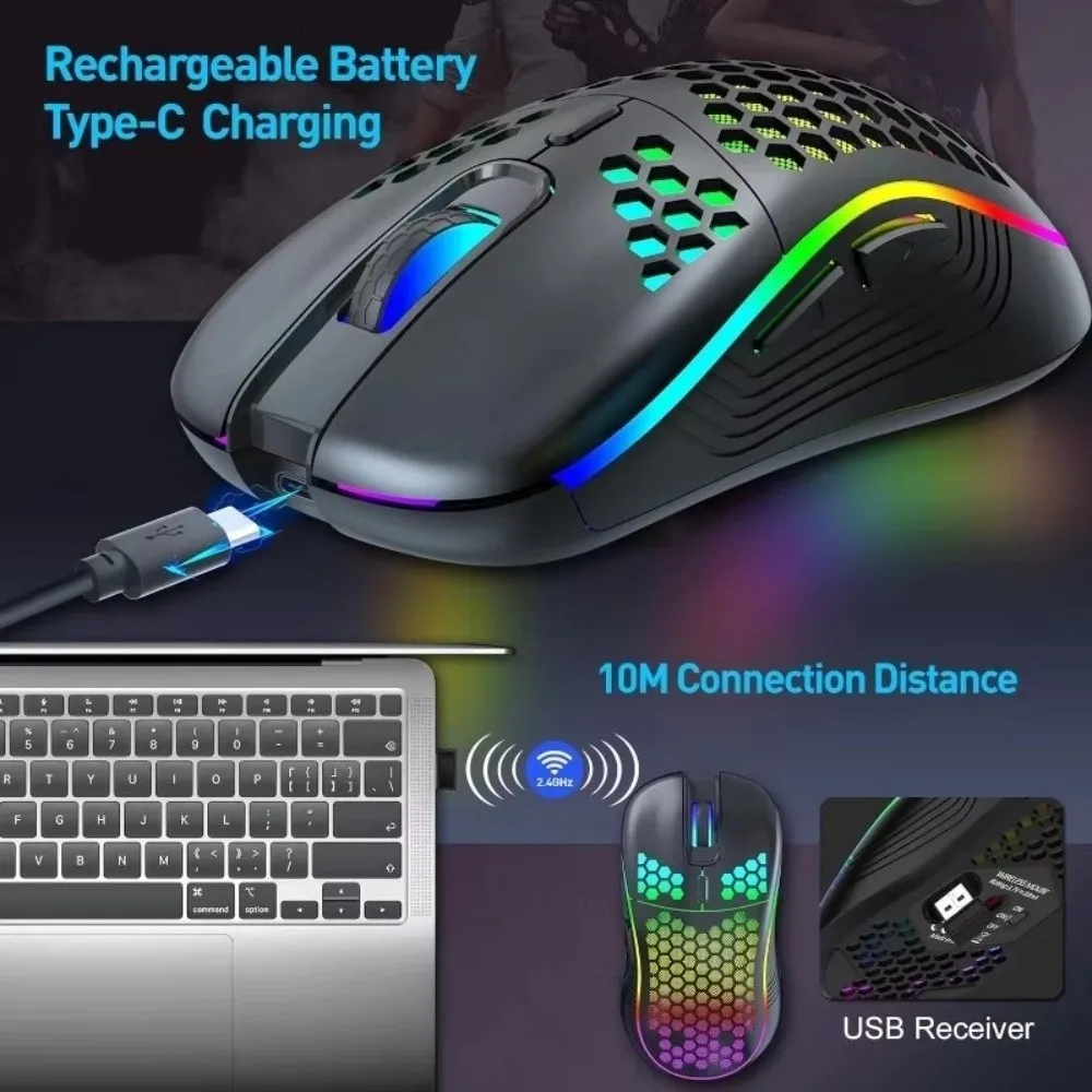 

Adjustable DPI RGB Lighting Mouse Rechargeable Ergonomic Design Gaming Mouse Colorful LED Backlit 2.4G Wireless Mouse