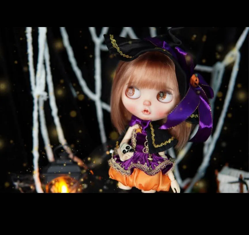 2024 Halloween 5pcs Blythe doll outfit Pumpkin Skirt Wrapped Chest Top Cloak Socks Hat  1/6 BJD 30cm for Pullip,Ob22,Ob24, Licca