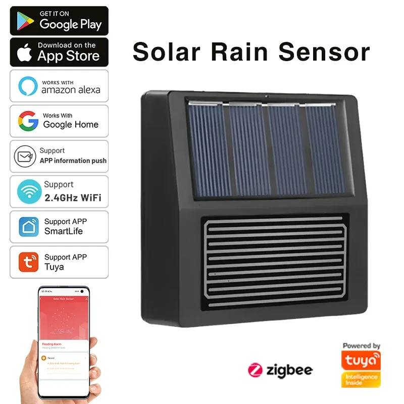 2026 hot 2026 ZB-SRD Tuya Zigbee Rain Sensor Real-Time Rain Alerts Smart Home Integration, IP65 Waterproof, Solar-Powered for Ga