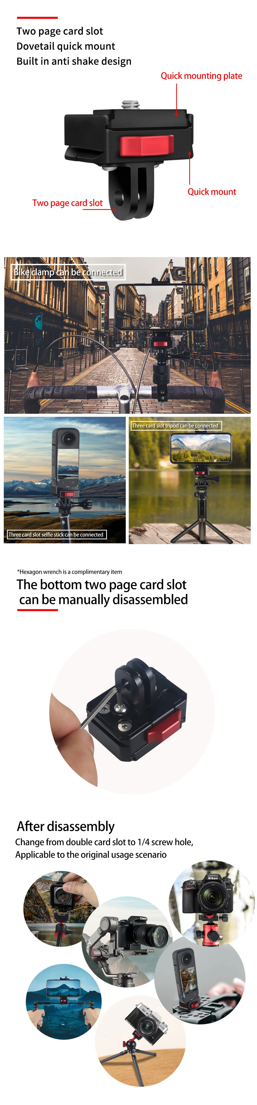 Feldmonitor Schnellspanner Schnellschalter Schiebeplatte V-Mount für Drift DJI OSMO 360 Actionkamera für 38 mm Arca-Typ-Stativ – Detail 18