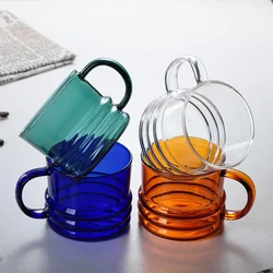 Colored Glass Mug Cup 300ml 10oz Heat Resistant Amber Blue Teal Transparent Glass Cup Coffee Tea Cup Mug Saucer 1Piece