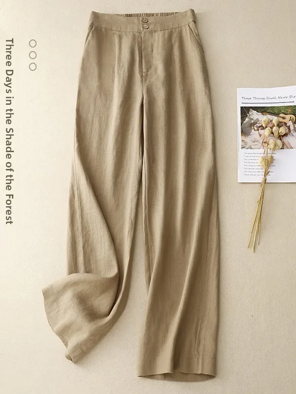 

Artistic Casual Pants Spring Season Loose Versatile Age-Defying Design Straight Leg Retro Pants Ladies High Waist Trousers