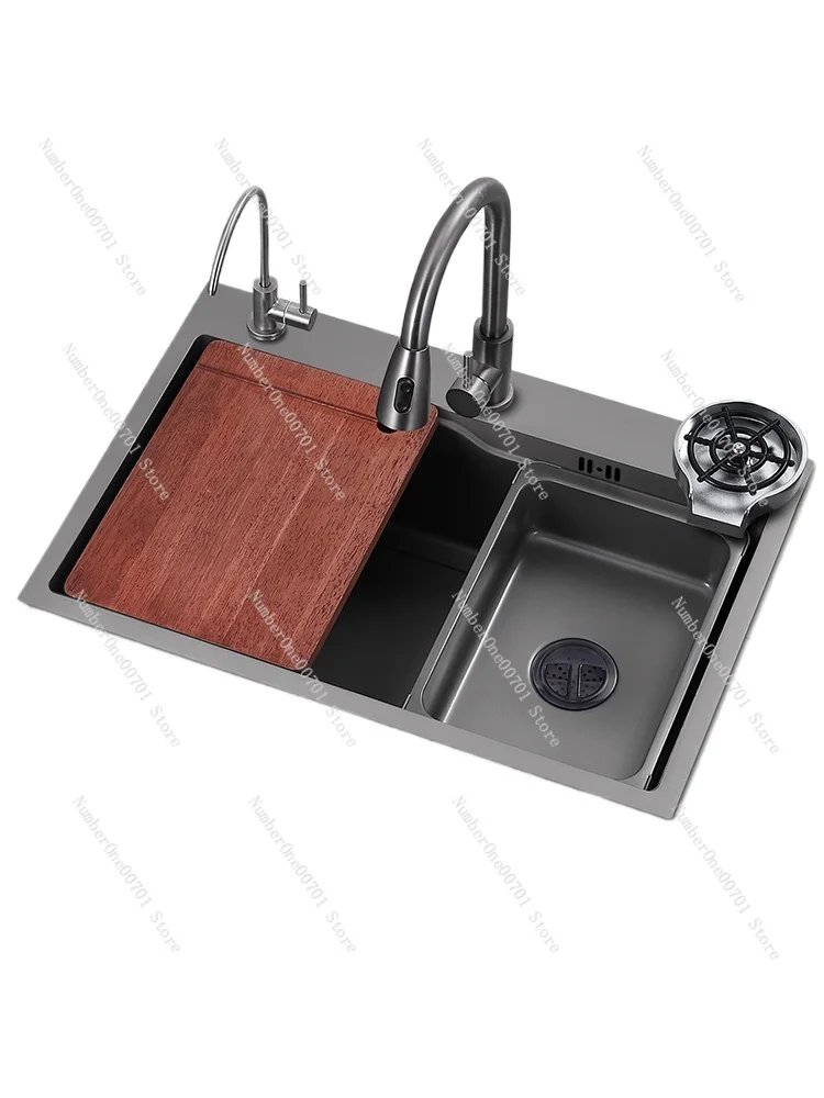 

Gun Gray Sus304 Stainless Steel Nano Kitchen Sink Flying Rain Waterfall Large Single Sink Handmade Washing Basin Sink