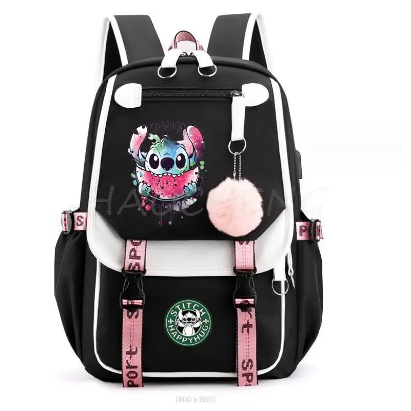 Mochila escolar de Lilo And Stitch para niña adolescente, Kawaii con múltiples bolsillos morral, bonito para libros