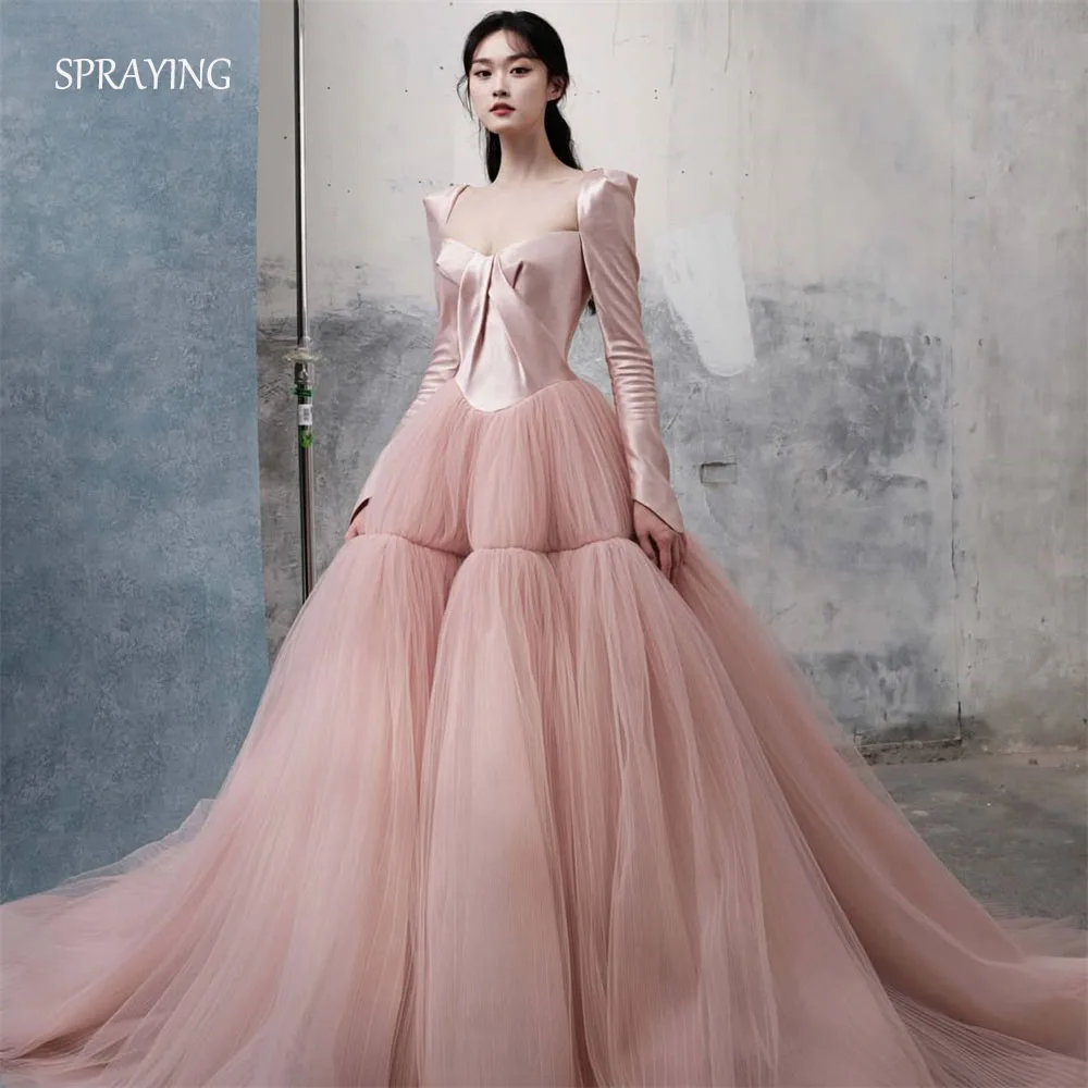 

ВЕСИРОВОЕ вечернее платье из тюля феи, милое атласное вечернее платье с длинными рукавами, трапециевидное платье длиной до пола, вечернее платье по индивидуальному заказу