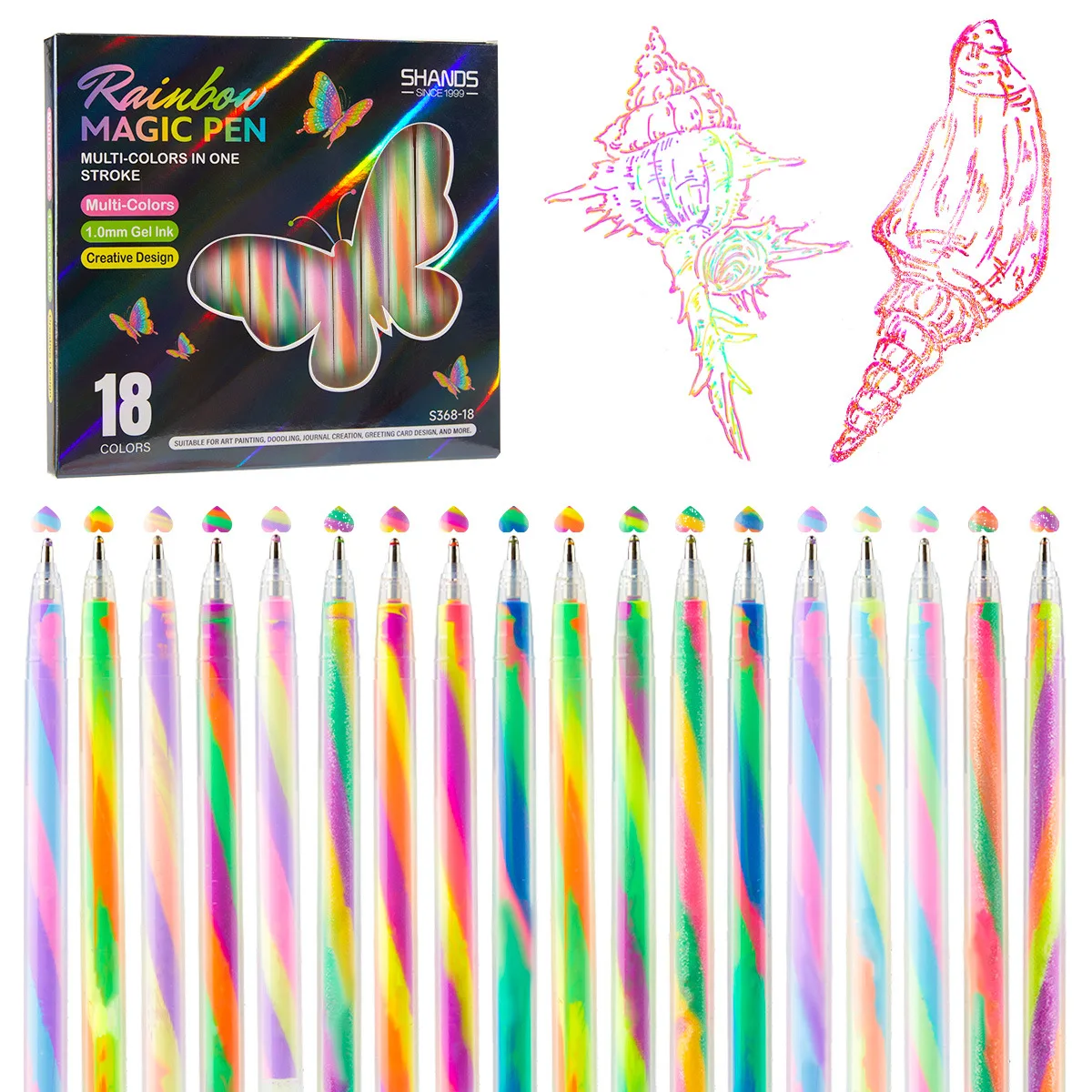 

18Pcs Mixing of 3 Colors Rainbow Gel Pens Color Changing Ballpoint Pen Glitter Pen Set for Adults Coloring Book Drawing Doodling