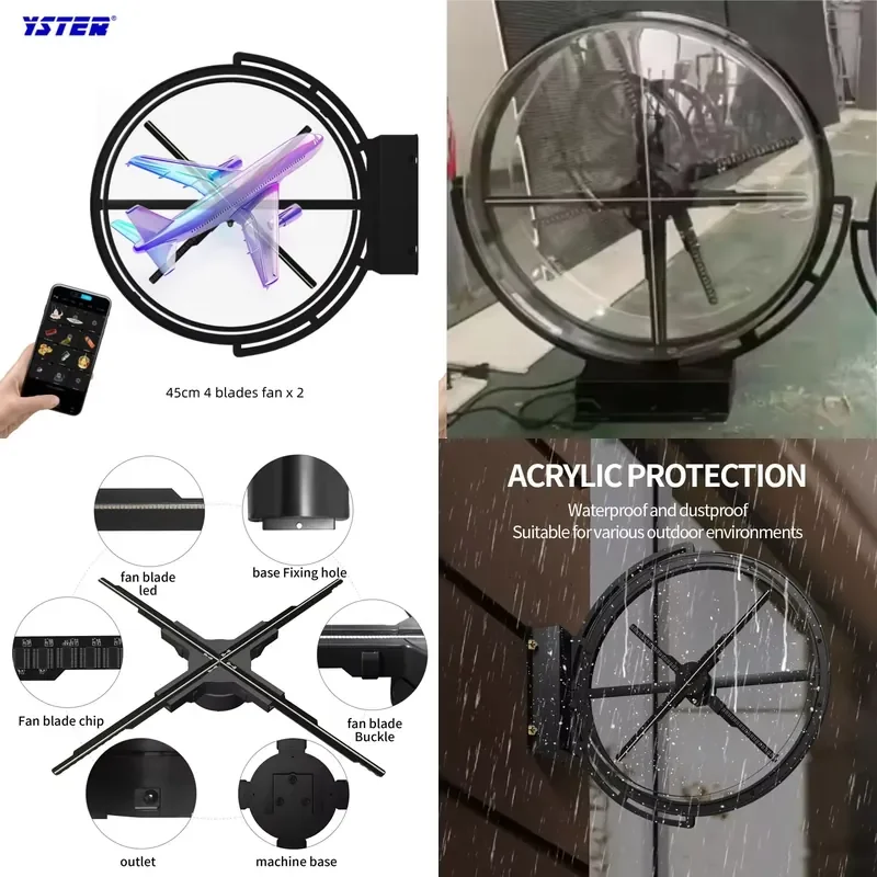 High Resolution Outdoor 3d Hologram Fan Advertising Machine Rainproof 45CM Double 3D Holographic Fan with Mobile App Control