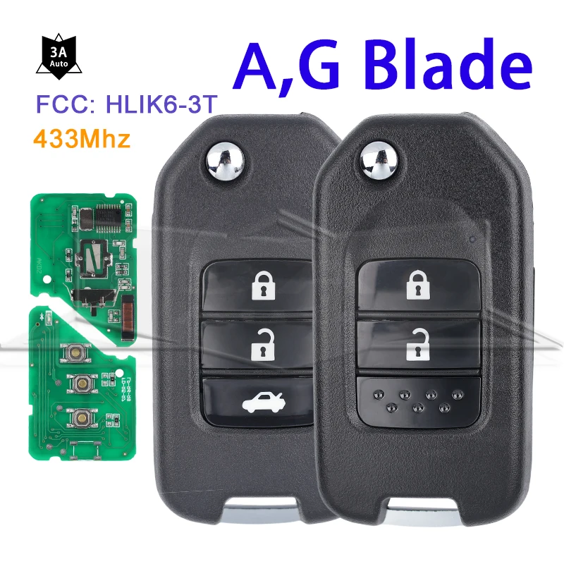 

Car Key For Honda Civic City CRV XR-V HR-V FRV Accord Jazz Vezel 433Mhz ID47 Chip Control Remote Car Keys TWB1G721 FCC: HLIK6-3T