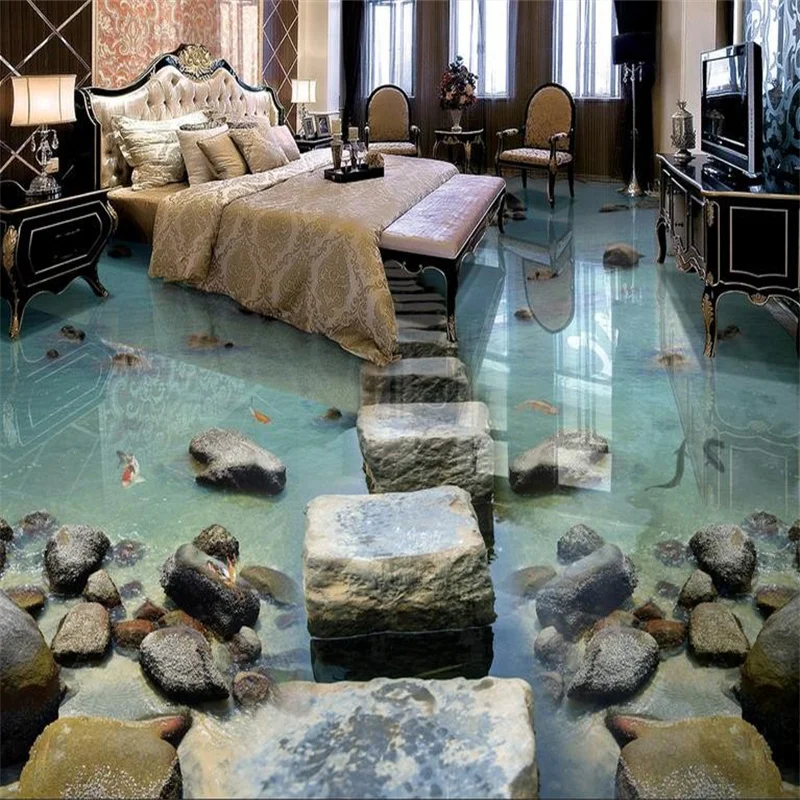 

Custom 3D Floor Tiles Wallpaper Seaside Stone Pier Bridge 3D Floor Murals PVC Self Adhesive Wallpaper 3D Floor Living Room