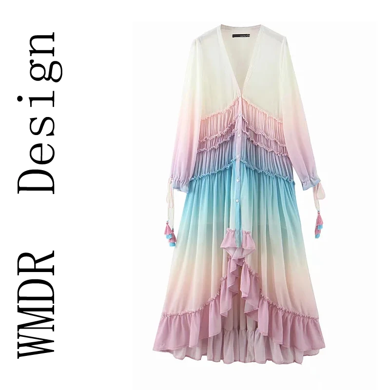 

Fashionable Gradient Long Sleeve Women's Dress WMDR Style June Women's Tailored T6001 Elegant Gown for Ladies