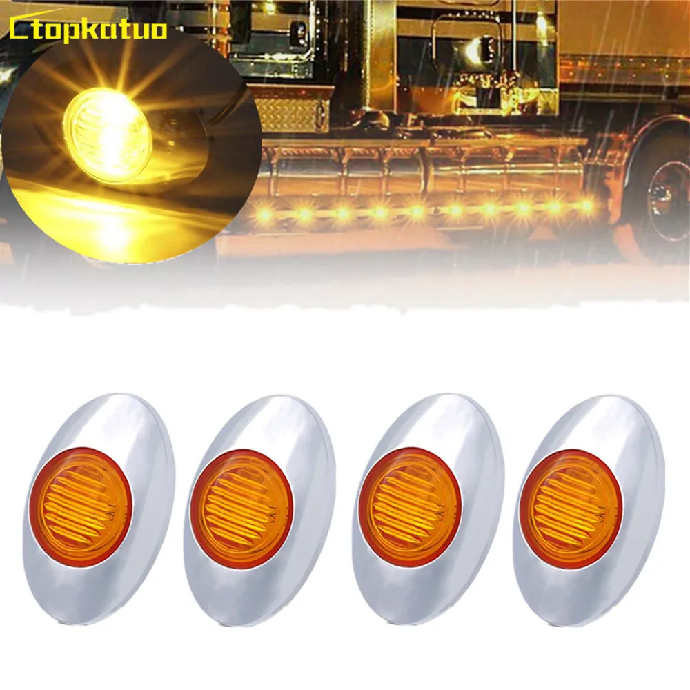 

4PCS LED Chrome Oval Side LED Marker Lights for 12V Truck Trailer Light Waterproof Car Marker Side Lamp Indicator Signal