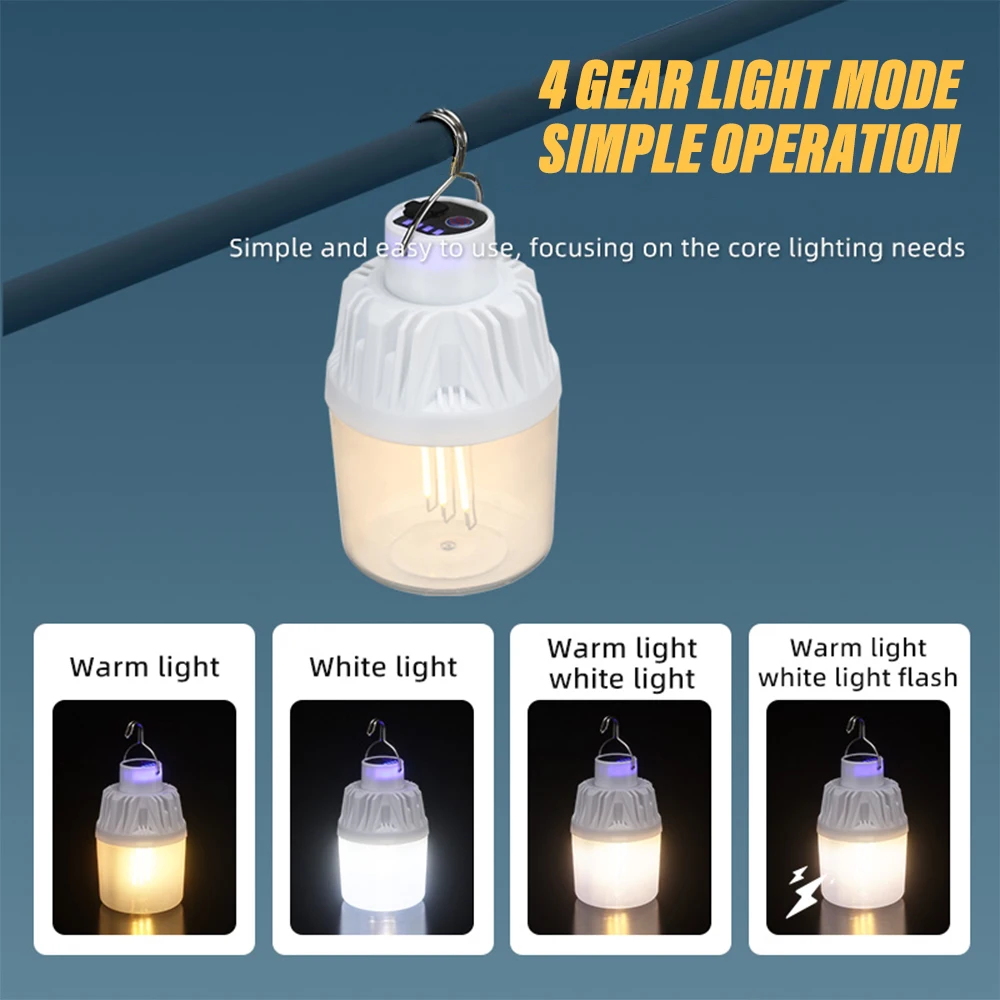 E5 Outdoor USB Rechargeable LED Flashlight Portable Work Lamp Light Camping Light Lantern Dual Color White light & Warm light