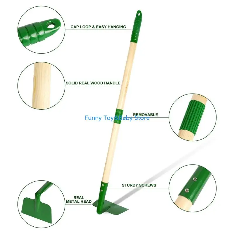 Paquete 7 equipos jardinería para niños con acabado, pala, azada y más para jugar aire libre forma segura y con