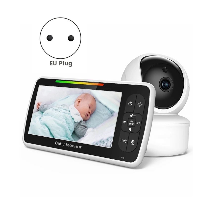 Hot 5 Inch Lullabies Video Baby Monitor With Camera And Audio Remote Pan-Tilt-Zoom 2-Way Audio Temperature Sensor EU Plug