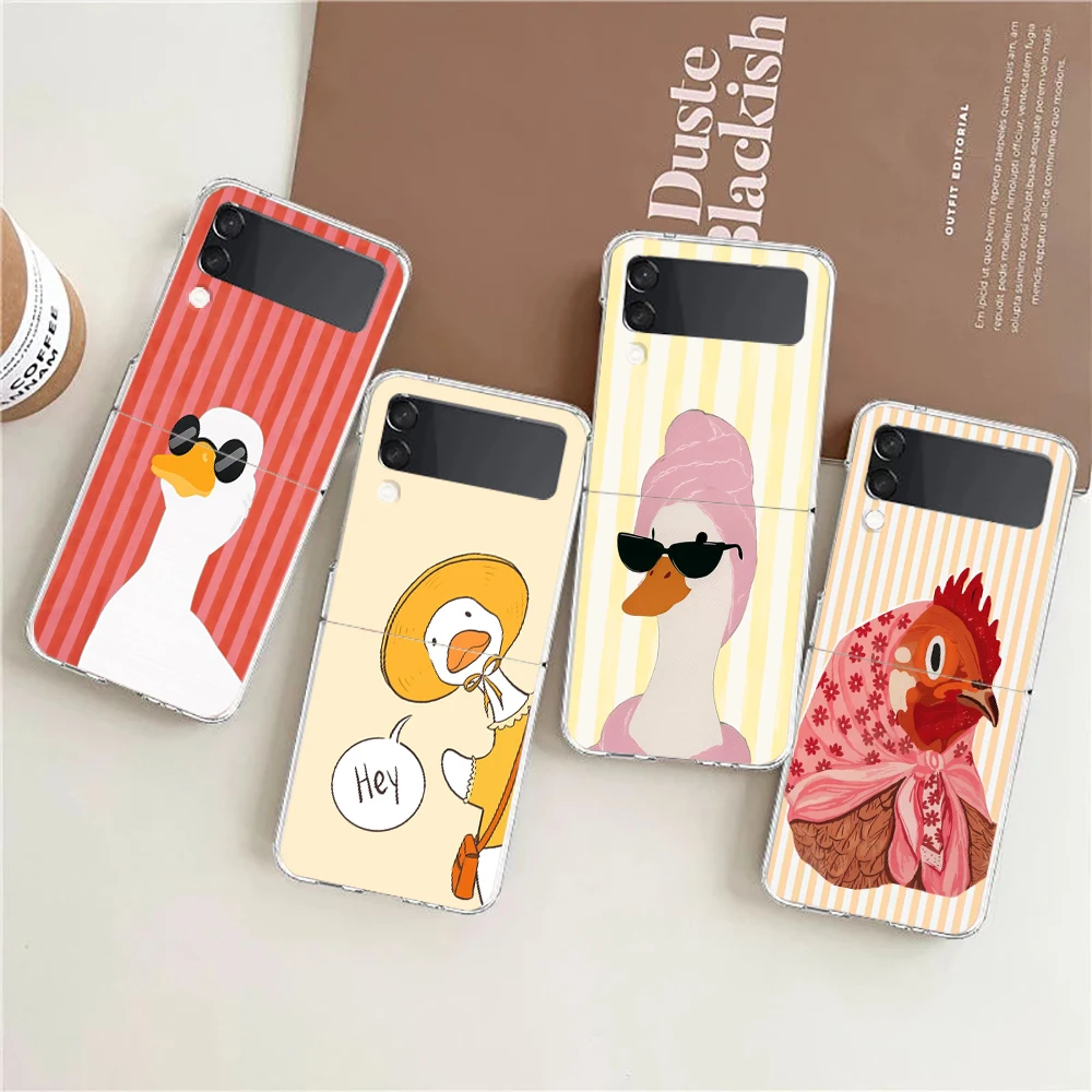 Phone Case For Samsung Galaxy Z Flip 3 4 5 6 7 8 Fold High Hard PC For Galaxy Z Flip3 Clear Cover Artistic Duck Striped Art