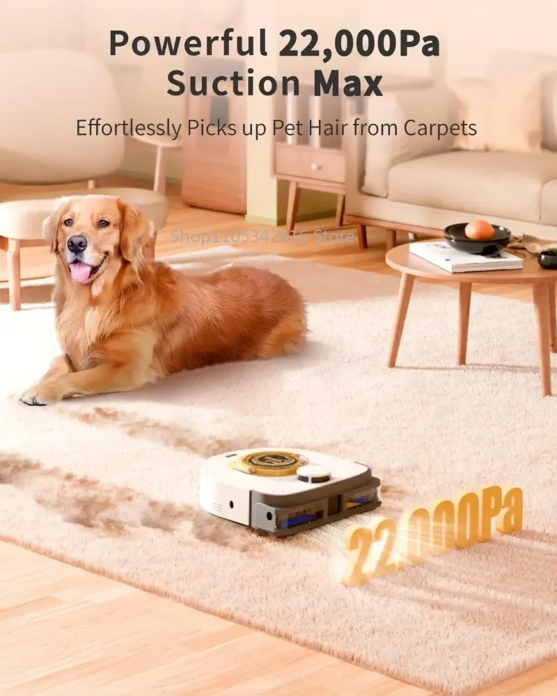 Robot Vacuum Cleaner with 22000Pa Strong Suction, Automatic Vacuum for Pet Hair & Carpets, Hands-Free Cleaning