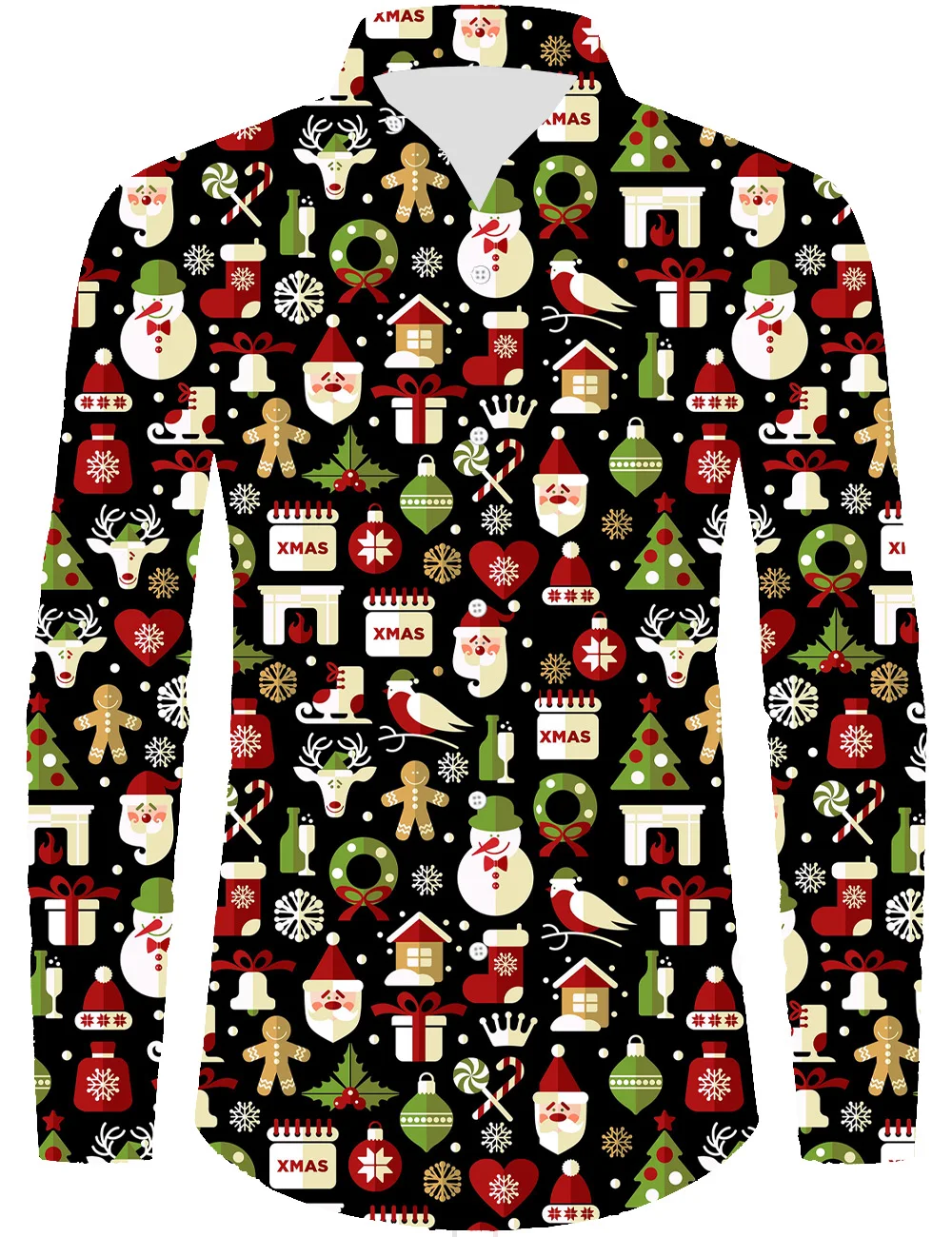 

New 3D Printed Christmas Pattern Men's Shirt Hawaiian Style Shirt Long Sleeve Holiday New Casual Beach Shirt