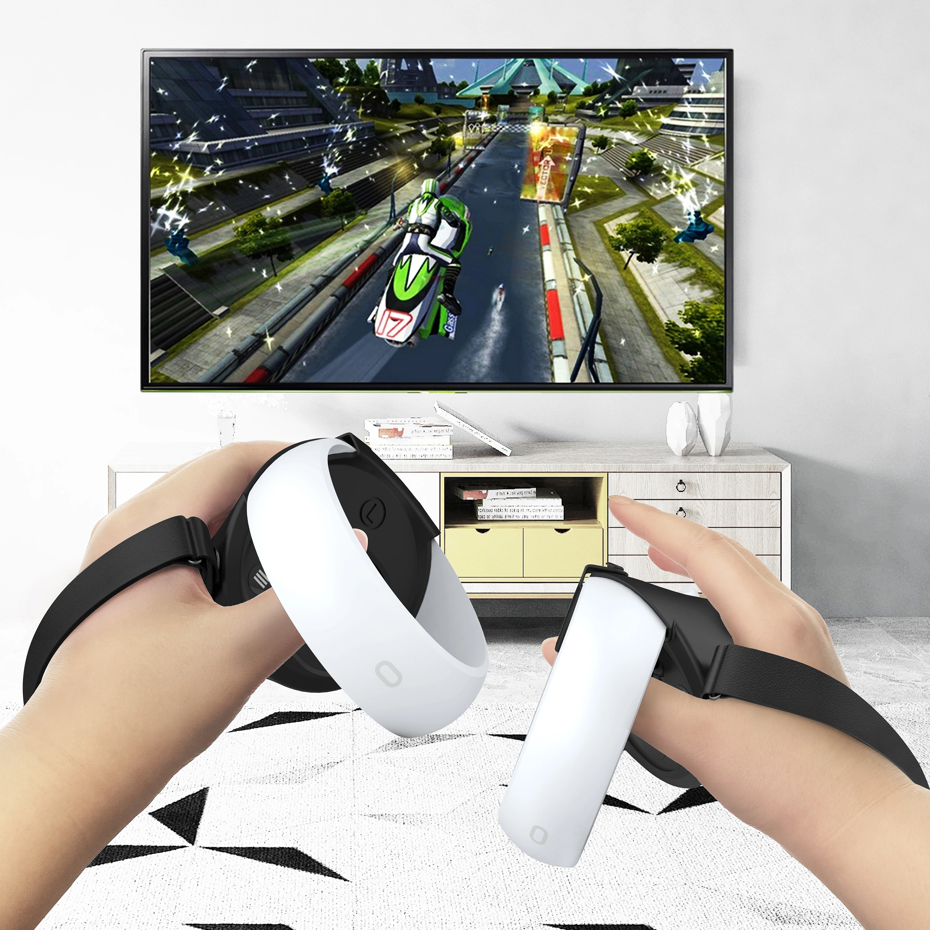 Designerskie uchwyt silikonowy obudowa ochronna z paskami na kłykcie kompatybilne z Oculus Quest 2 rączka kontrolera akcesoria