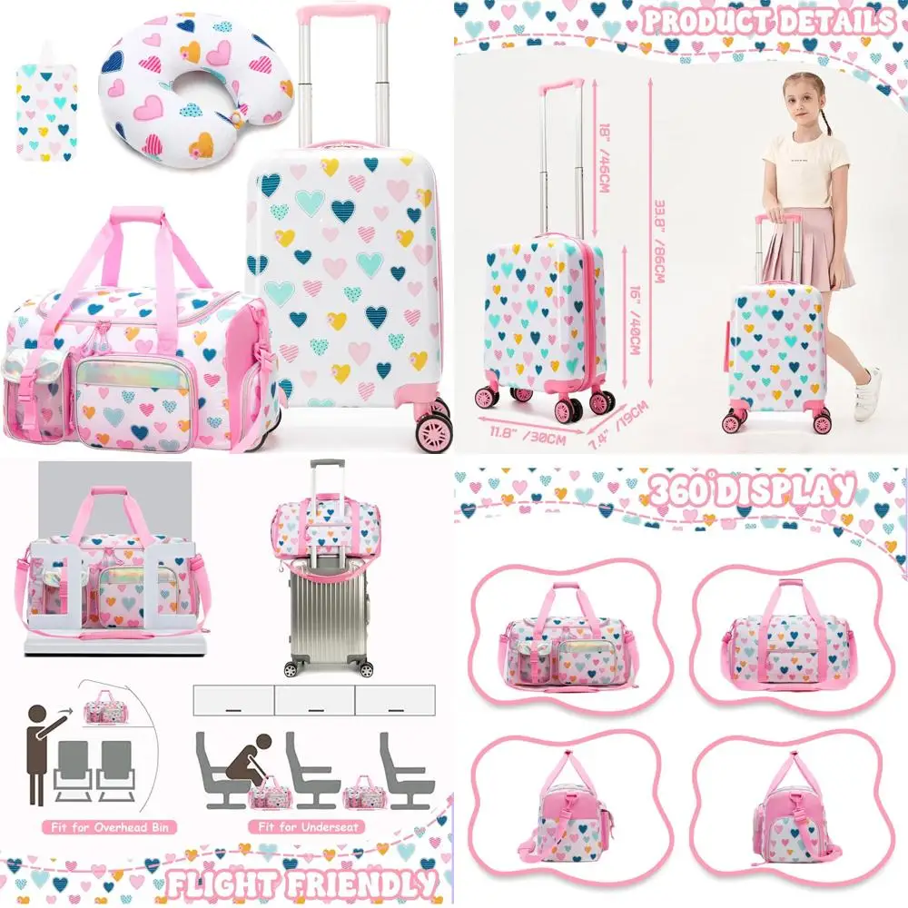 

Girls 3 Piece Hardside Spinner Luggage Set with Carry-On, Toddler Rolling Suitcase for Travel, 16 Inch