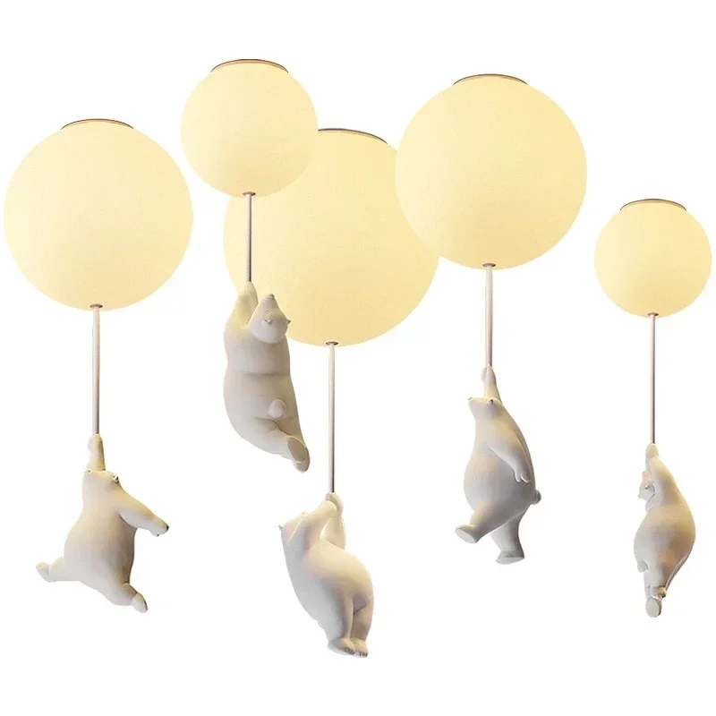 Cartoon Polar Bear LED Ceiling Chandelier Light Creative Pendant Lamp  Kids Bedroom Family Theme Hotel Children's Room Lighting