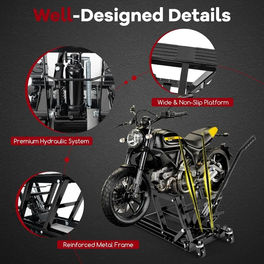 Goplus دراجة نارية رفع 1500 رطل مقص ATV الهيدروليكي جاك مع ألواح القدم مقبض طويل 2 أحزمة السقاطة 4 عجلات 4.7-15 رفع #5