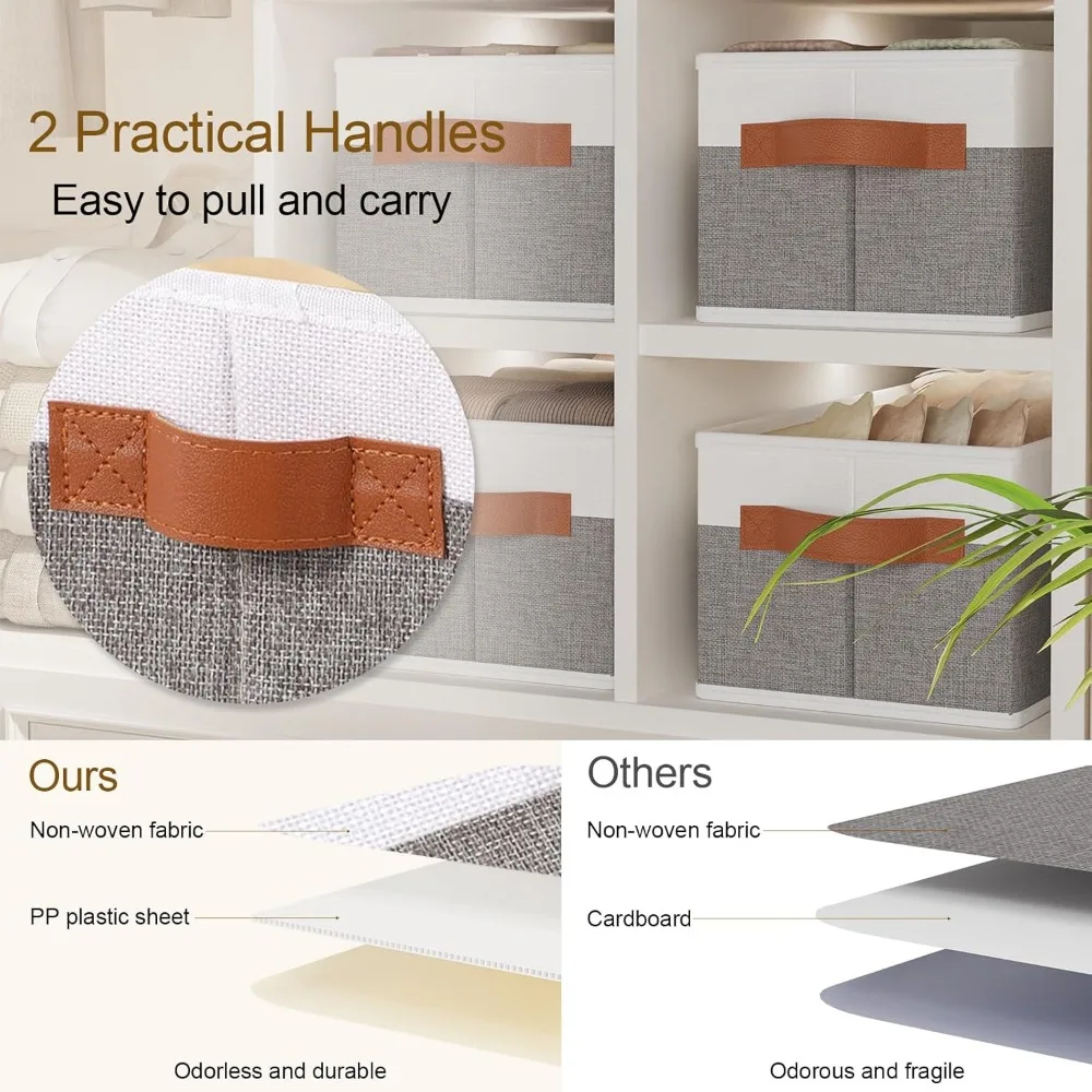 5 عبوات من سلال التخزين القابلة للطي، مكعبات تنظيم الأقمشة مع مقابض لمناشف الملابس، أبيض رمادي 15 × 6 × 5 بوصة