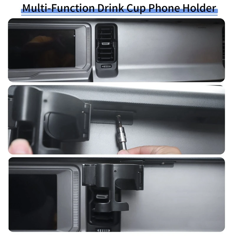 Multi-Function Drink Cup Phone Holder For Ford Bronco 2021-2024 Accessories, 2 In 1 Bolt-On Stand Bracket Organizer