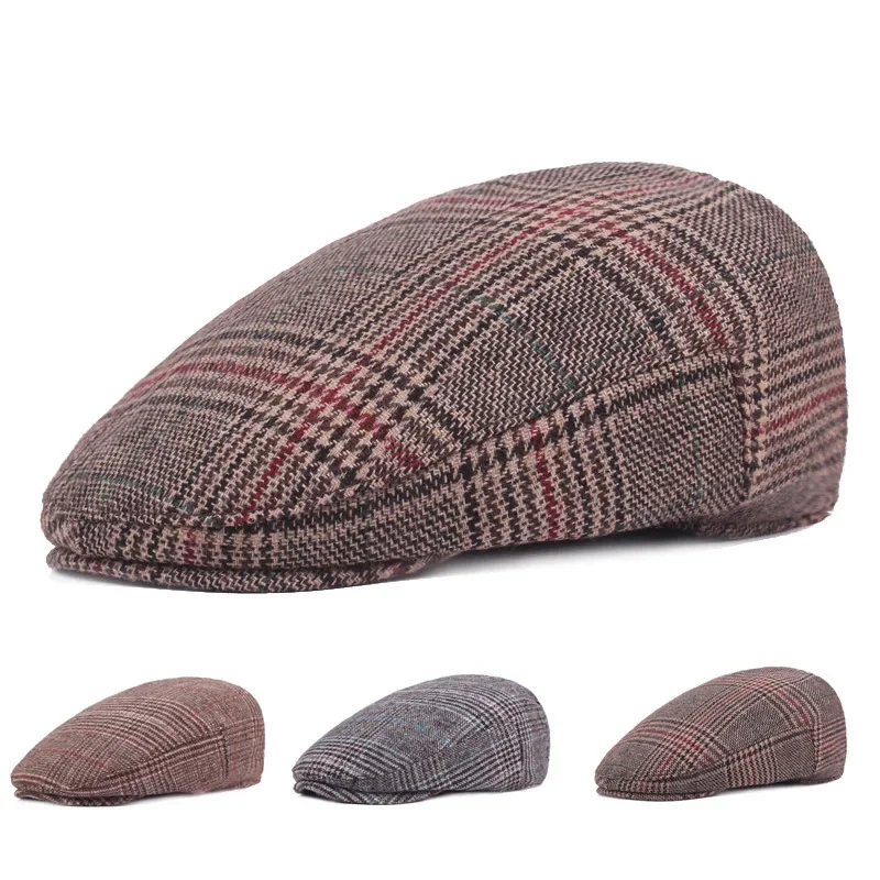 

Winter Hat Men's Casual Fashion Cotton Berets Outdoor Checkered Tongue Cap Male Bone Dad's Hat Trucker Caps For Men