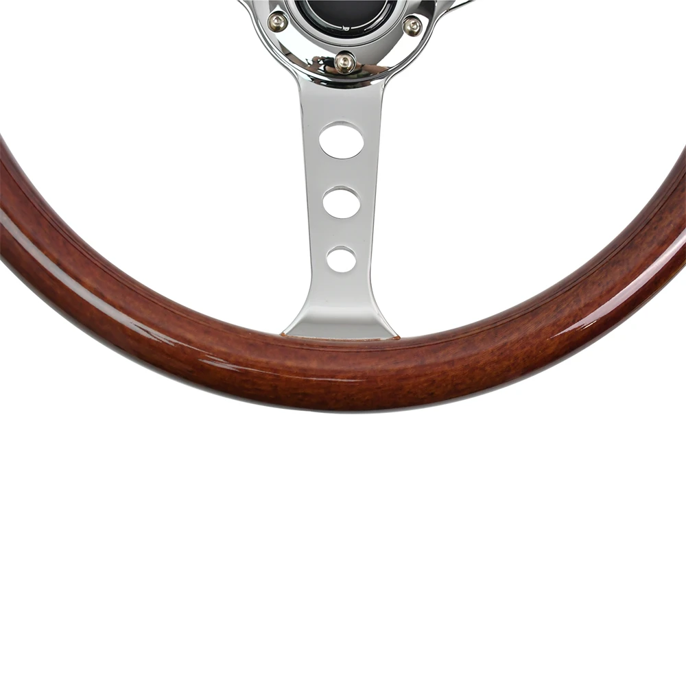 JDM 15inch 380mm Universal Classic wood Steering Wheel Chrome Spoke Retro Car Sports Steering Wheel