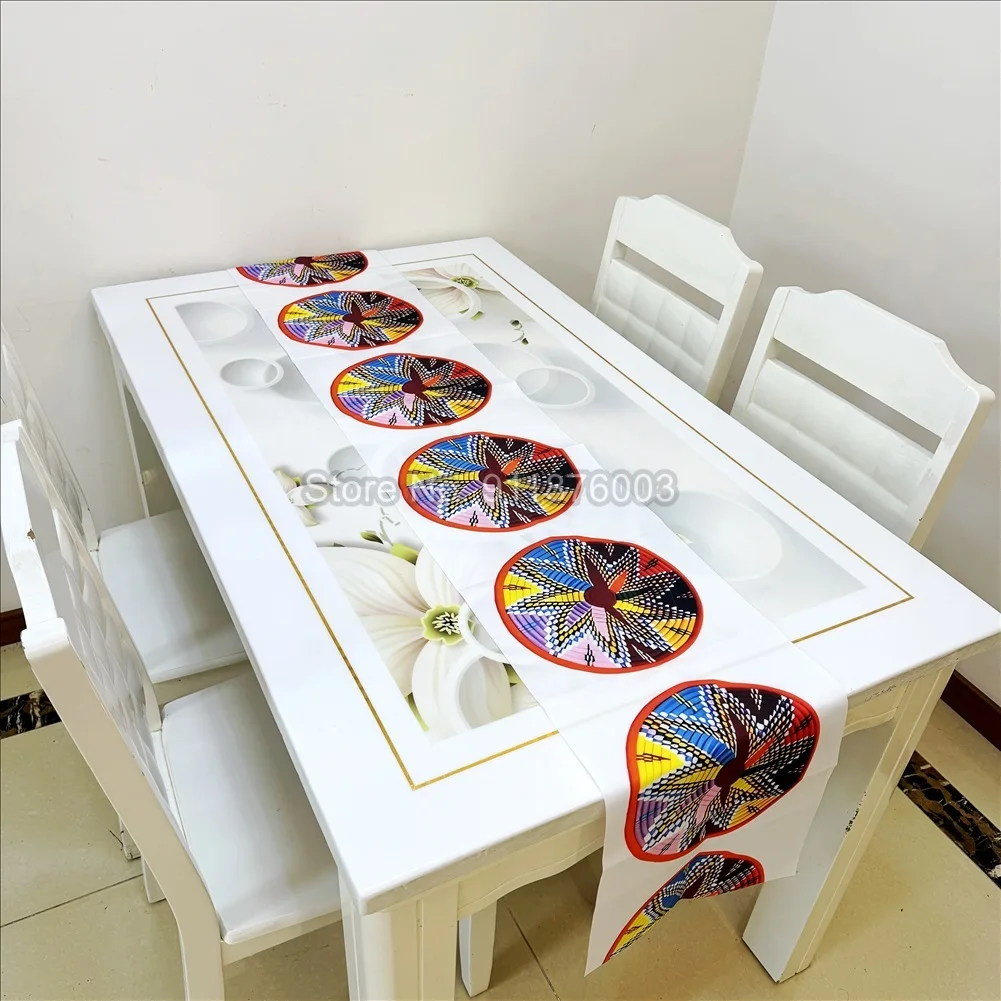 Round Plates Bohomian Traditional Art Eritrean Ethiopian Table Runner Wedding Tablecloth for Dining Coffee Kitchen Living Room