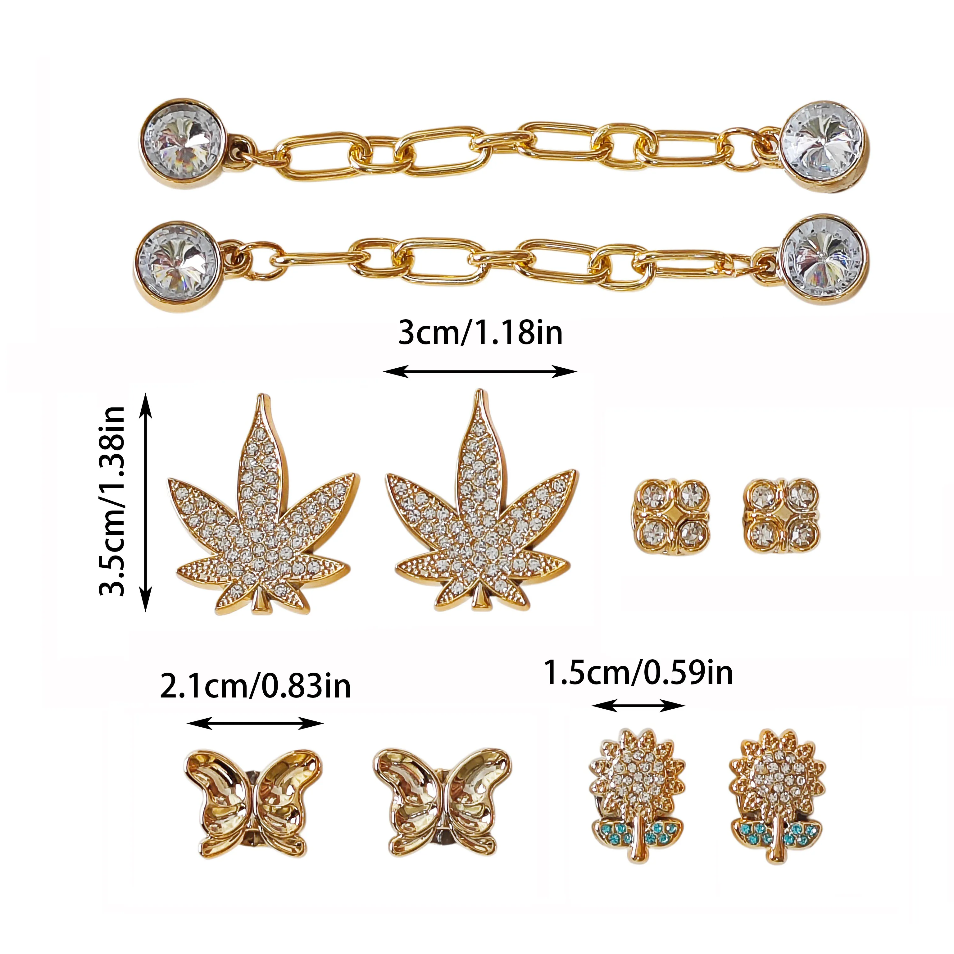 10Pcs Shoe Decoration DIY Charms, Fashionable and Versatile Maple Leaves, Butterflies, Sunflowers, Rhinestone Chain Decorative Buckles, Suitable for Eva Beach Shoes, Sandals, Detachable Shoe Decoration, Girls' Accessories, Holiday Gifts