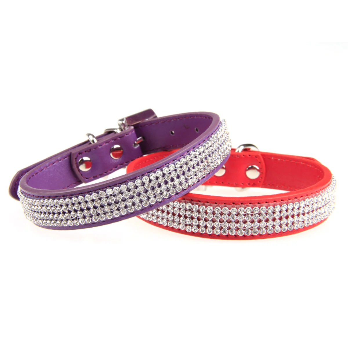 

Pet Crystal Rhinestones Collar Adjustable Fashion Purple Size S PU Alloy Buckle D-Ring Dog Cat Puppy Safety Collar