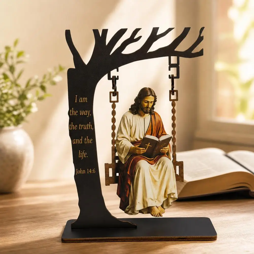 Christian Jesus Swing Ornament Table Decorations, Jesus Christ Statue Religious Acrylic Desk Figurine Gift for Home Office Decor