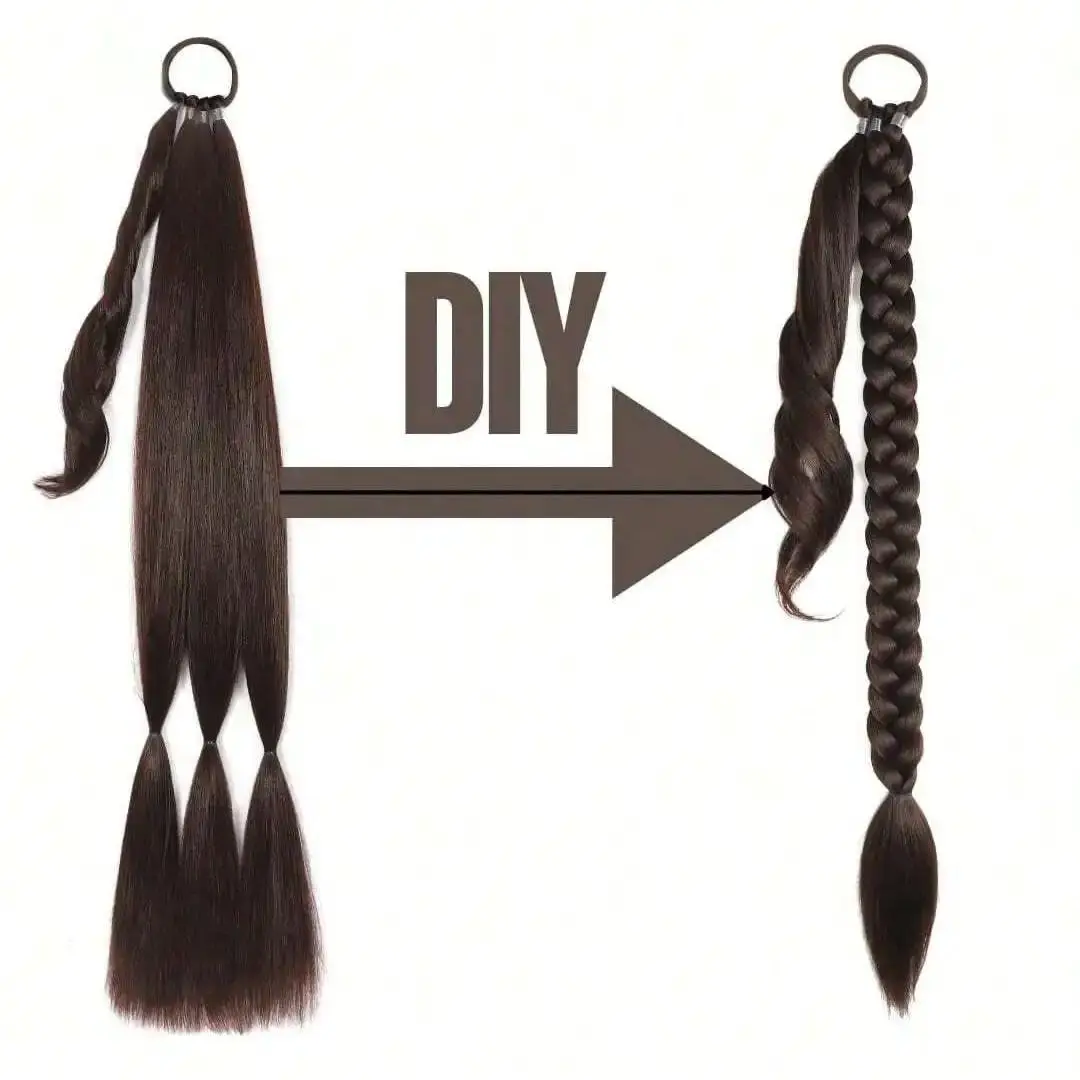 ロングDIYボクシングブレイド合成ポニーテールヘアエクステンション、ヘアタイ付きストレート巻き付けヘアエクステンション、しっかり固定する伸縮性のある32インチ