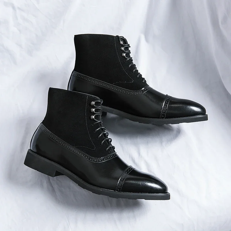 Men Lace Up Point Toe Dress Boots Work Office Dress Shoes