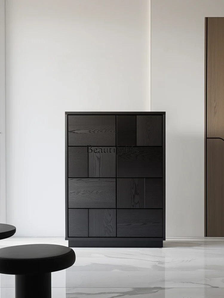 

Minimalist solid wood antique bedroom locker black bedside drawer storage side cabinet