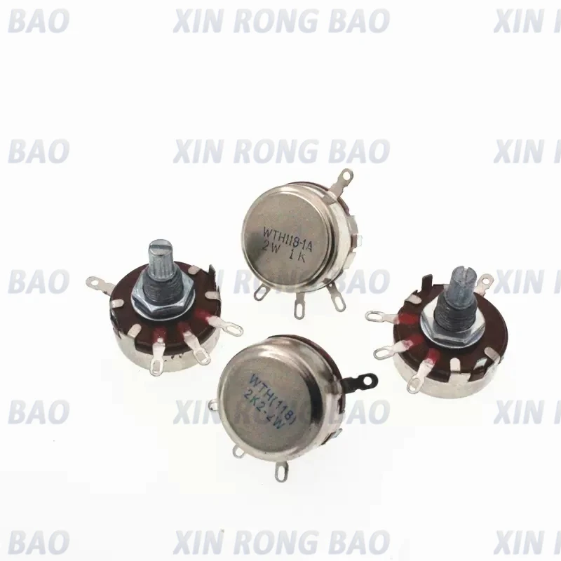 2PCS WTH118 2W 1A Potentiometer 1K 2.2K 4.7K 10K 22K 47K 100K 470K 1M WTH118-2W Round Shaft Carbon Rotary Taper Potentiometer