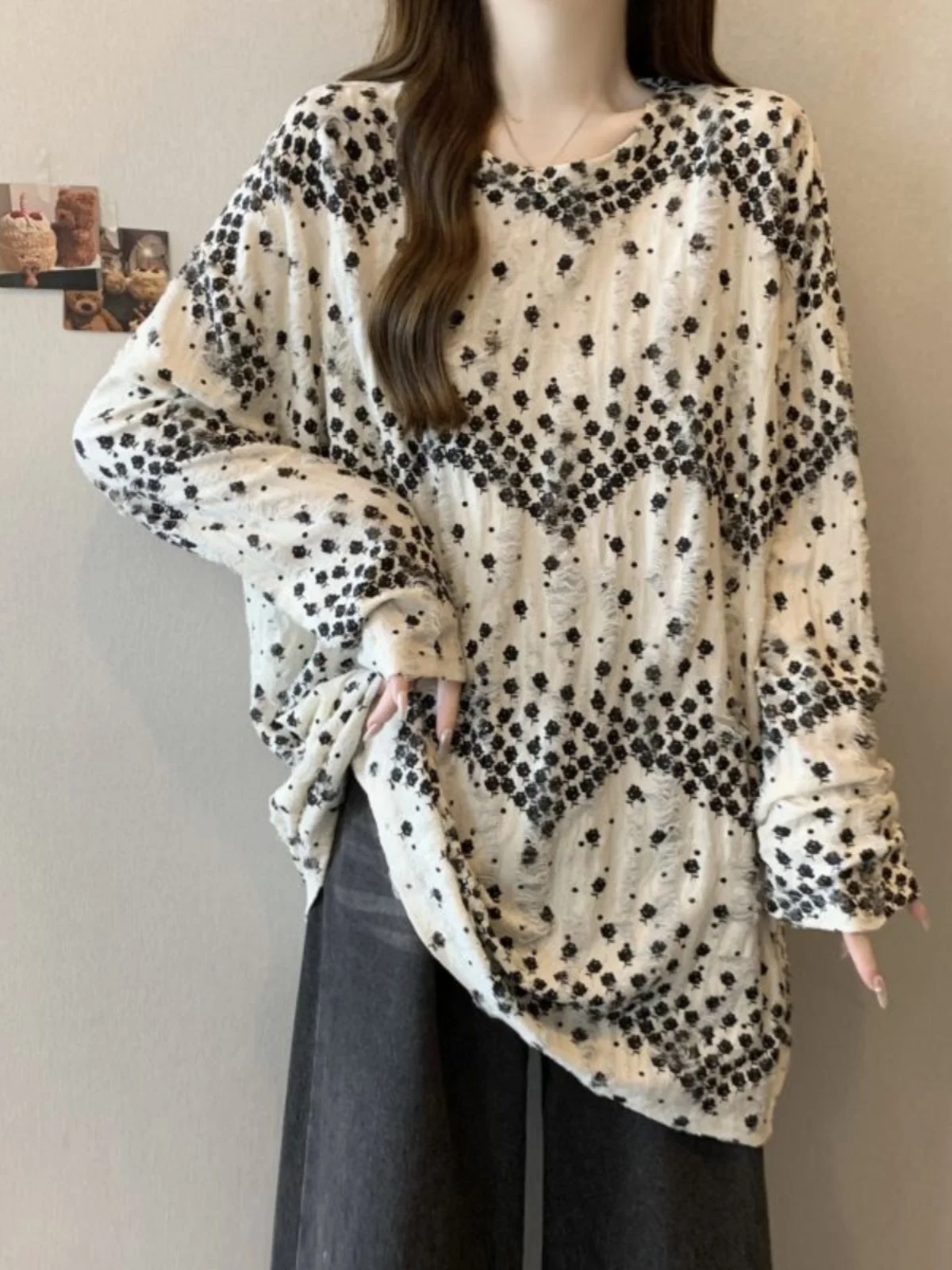 

Loose Long Sleeve Sweatshirt T-Shirt Women's Spring Autumn New plus Size Fat MM Slimming Mid-Length Butt Covering Top