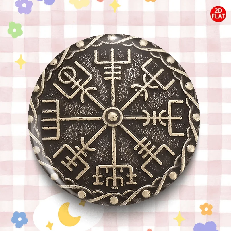 Broche/Alfiler/Insignia de Moda Clásica con Diseño de Brújula Nórdica Vintage 2D Plano, Combinación Perfecta con Jeans, Ropa, Mochilas y