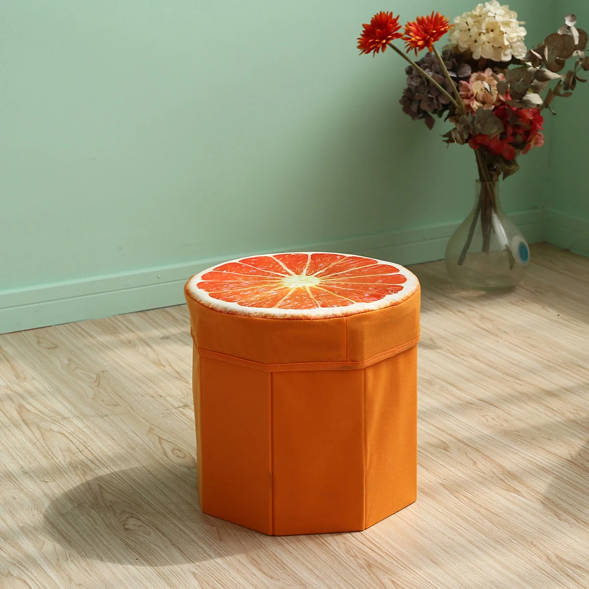 

Fruit Velvet Box Small Orange Stool Round Footstool Seat Storage Folding Kids Room Decor Premium Quality