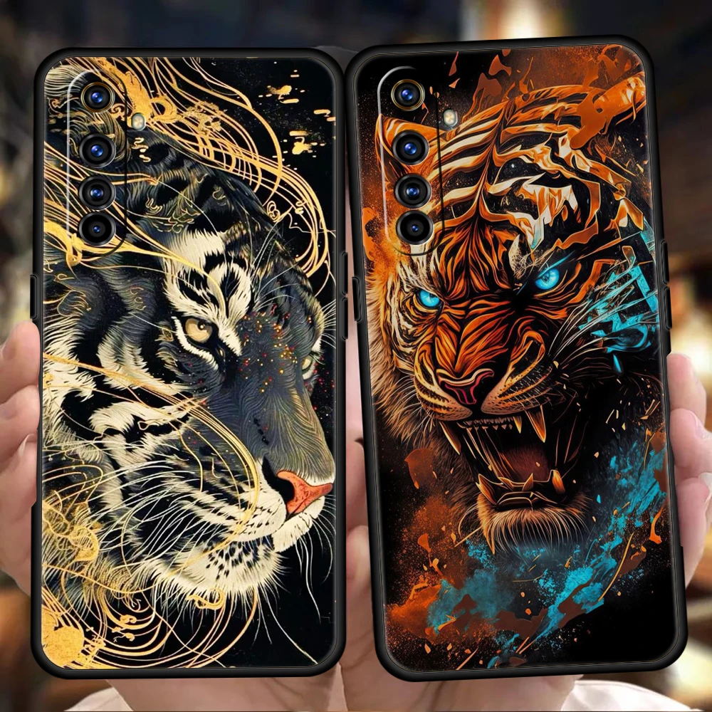 Cartoon Tiger Phone Case for Oppo A17 A12 A57 A74 A16 Find X5 X6 A52 A53 A54 A15 Reno 6 Z 7 Pro A9 2020 5G Silicone Shell Capas