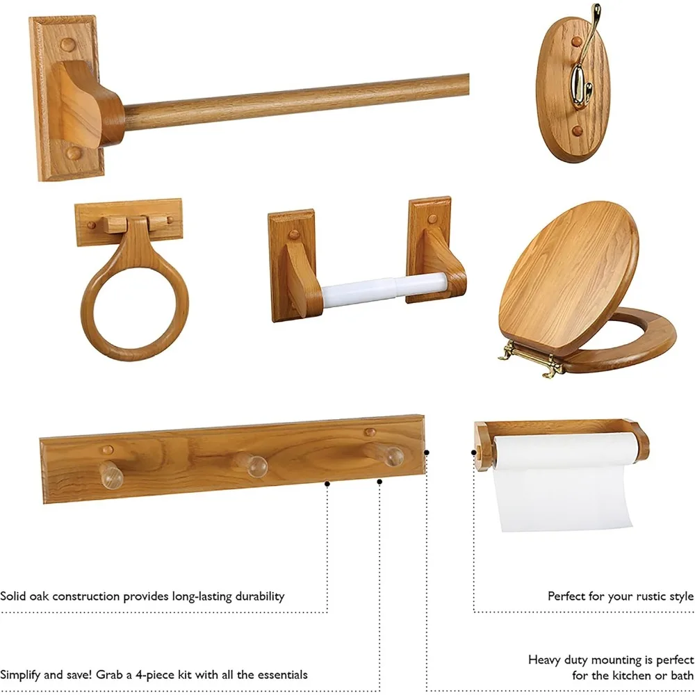 Toallero de pared para baño, resistente y fácil de instalar, roble miel