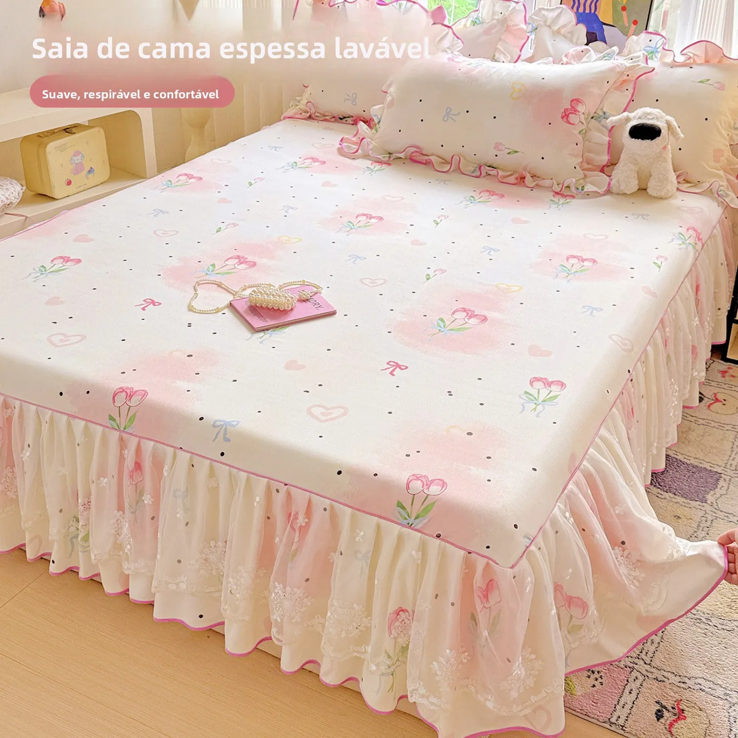 jupe-de-lit-epaissie-avec-bordure-en-dentelle-anti-poussiere-antiderapante-de-style-tablier-piece-unique-en-tissu-polyester-motif-floral-vegetal