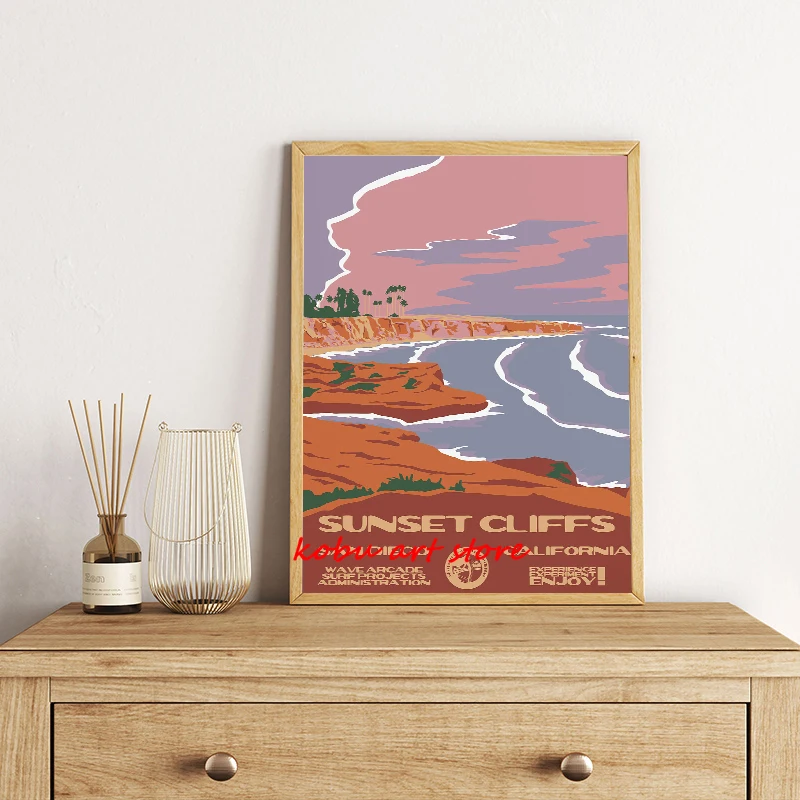 Vintage National Parks Surf Poster San Diego San Francisco, California Coastal Beach Canvas Painting Wall Art Prints Home Decor