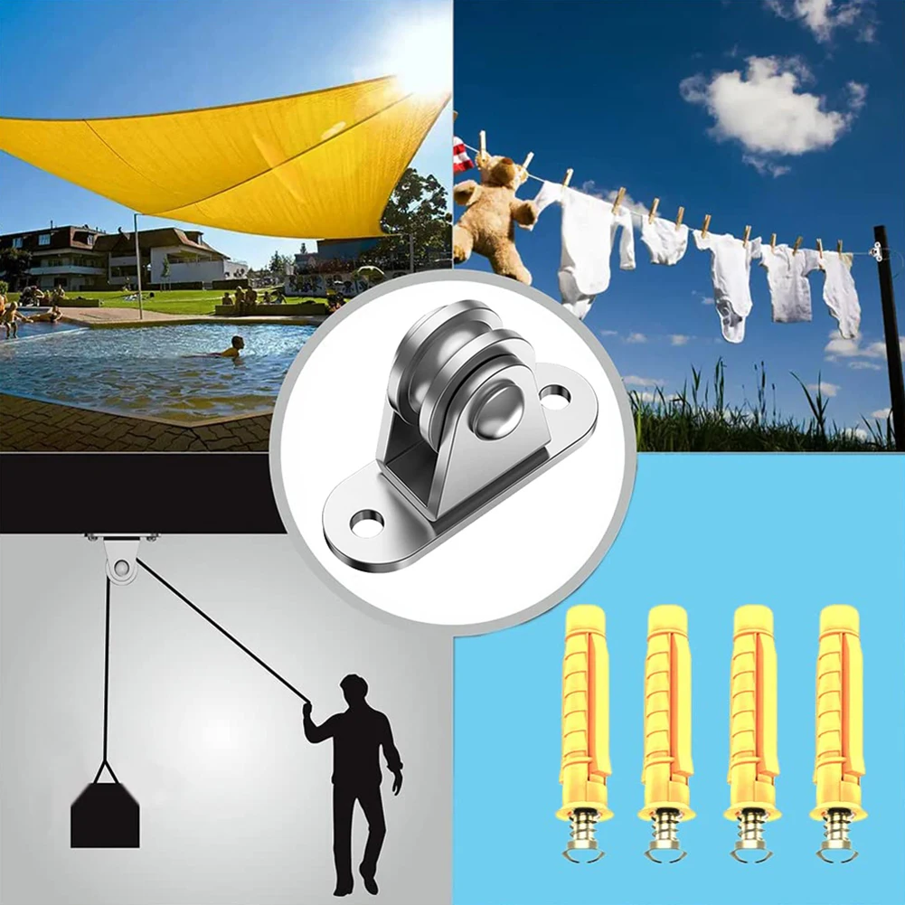 2/4PCS Stainless Steel Pulley Block Kit Silent Pulley Heavy Duty Fixed Pulley Detachable Loading 176 Lb Lifting Wheel Tools