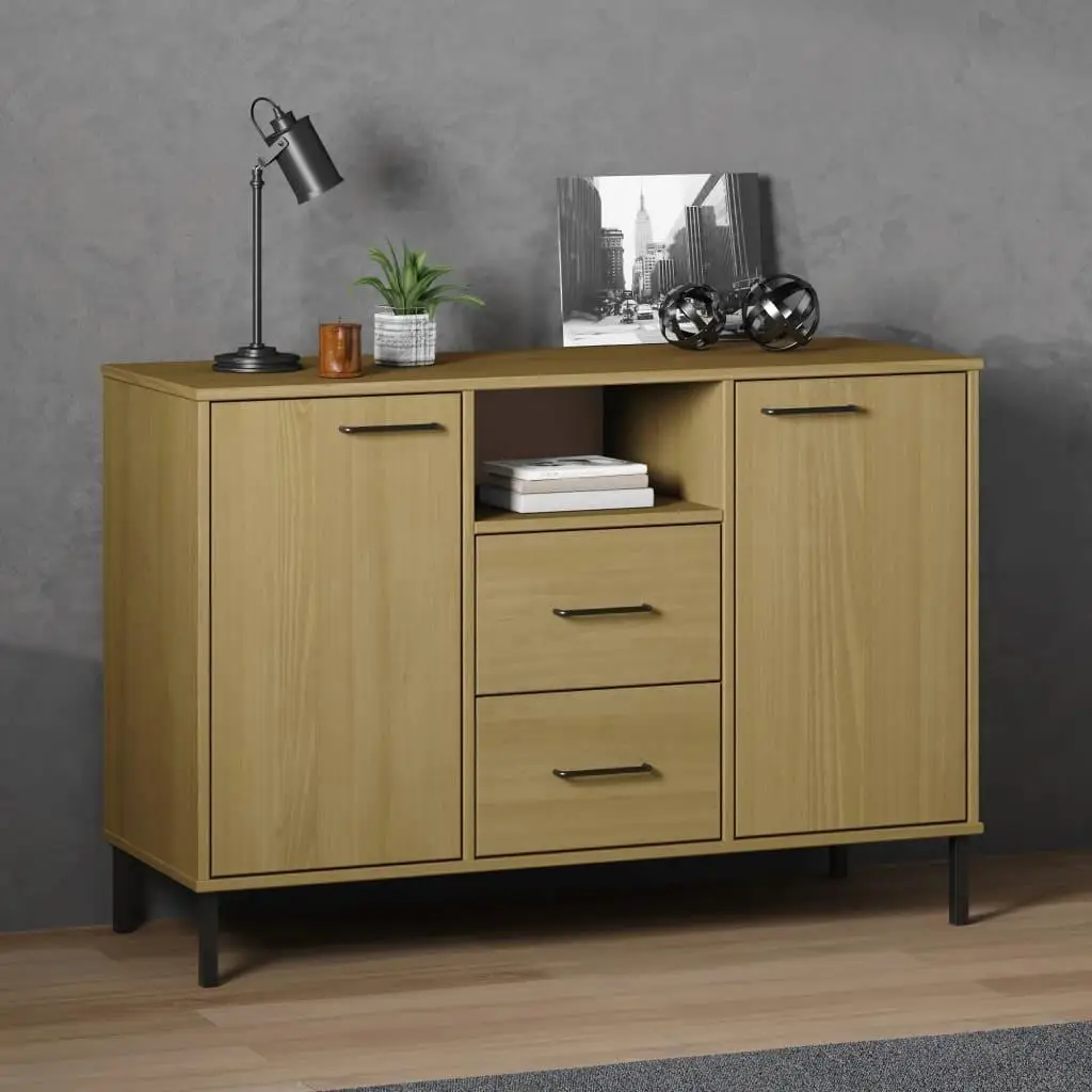 OSLO Solid Wood Sideboard with Metal Legs, Brown, 113x40x77 cm - Stylish Storage Solution